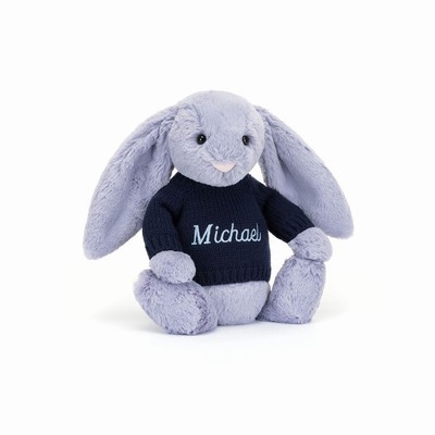 Jellycat Bashful Viola Bunny with Navy Jumper USA | 91583URKY